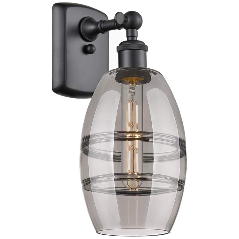 Image 1 Ballston Vaz 9.13" High Matte Black Sconce With Light Smoke Shade