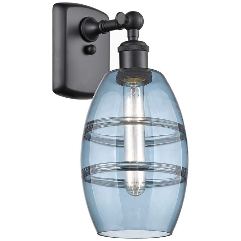 Image 1 Ballston Vaz 9.13" High Matte Black Sconce With Princess Blue Shade