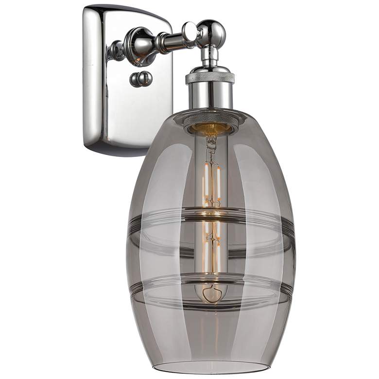 Image 1 Ballston Vaz 9.13" High Polished Chrome Sconce With Light Smoke Shade