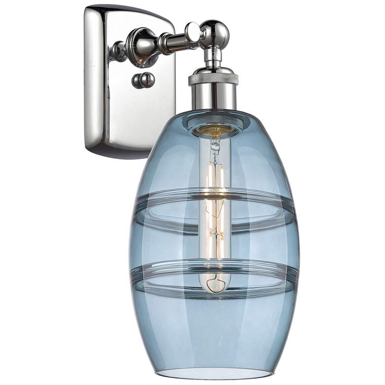 Image 1 Ballston Vaz 9.13" High Polished Chrome Sconce With Princess Blue Shad