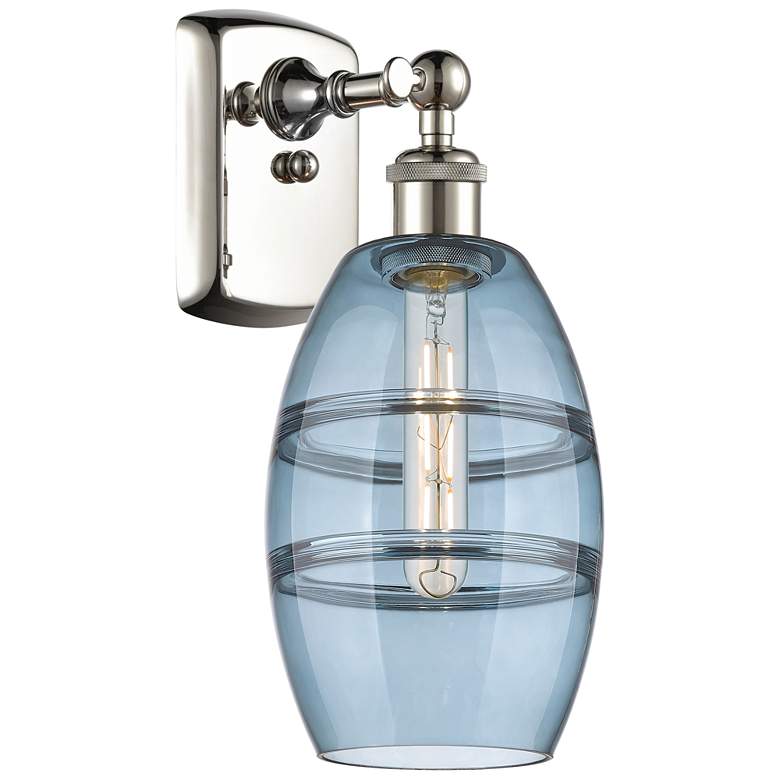 Image 1 Ballston Vaz 9.13" High Polished Nickel Sconce With Princess Blue Shad