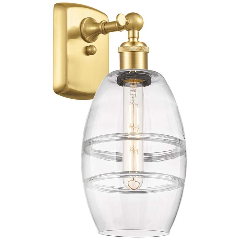 Image 1 Ballston Vaz 9.13" High Satin Gold Sconce With Clear Shade