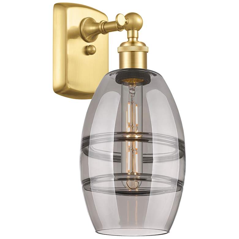 Image 1 Ballston Vaz 9.13" High Satin Gold Sconce With Light Smoke Shade