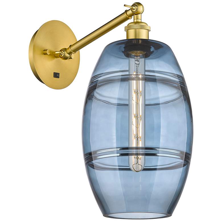 Image 1 Ballston Vaz 9.88"H 1-Light Gold Vertically Adjustable Sconce w/ Blue