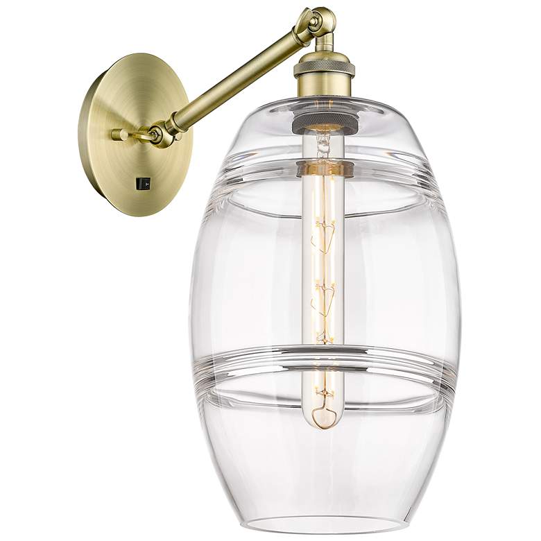 Image 1 Ballston Vaz 9.88"H Antique Brass Adjustable Sconce w/ Clear Shade