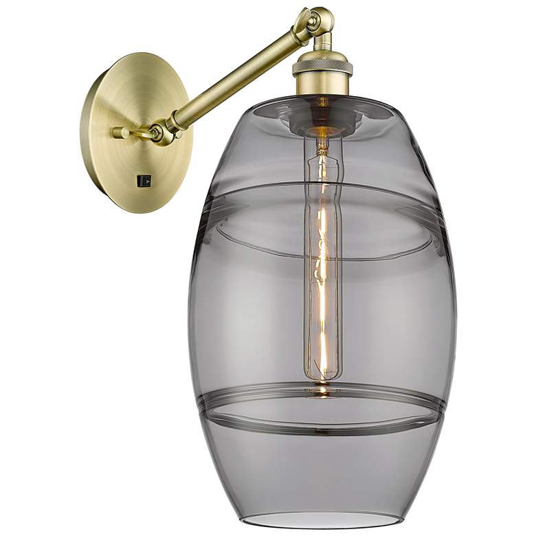 Image 1 Ballston Vaz 9.88"H Antique Brass Adjustable Sconce w/ Smoke Shade