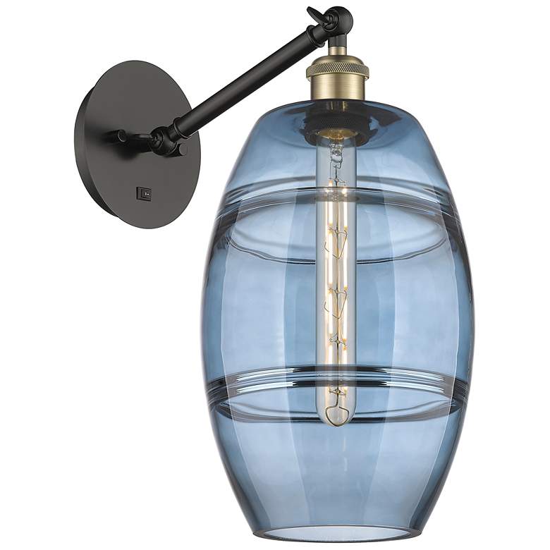 Image 1 Ballston Vaz 9.88"H Black Brass Vertically Adjustable Sconce w/ Blue S