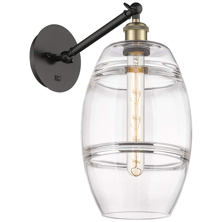 Image 1 Ballston Vaz 9.88"H Black Brass Vertically Adjustable Sconce w/ Clear