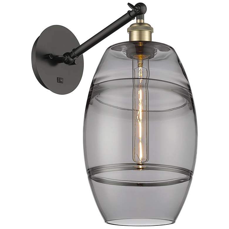 Image 1 Ballston Vaz 9.88"H Black Brass Vertically Adjustable Sconce w/ Smoke