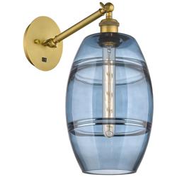 Ballston Vaz 9.88"H Brushed Brass Adjustable Sconce w/ Blue Shade