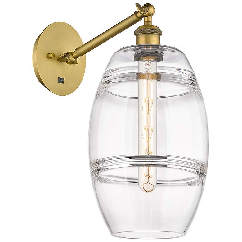 Image 1 Ballston Vaz 9.88"H Brushed Brass Adjustable Sconce w/ Clear Shade