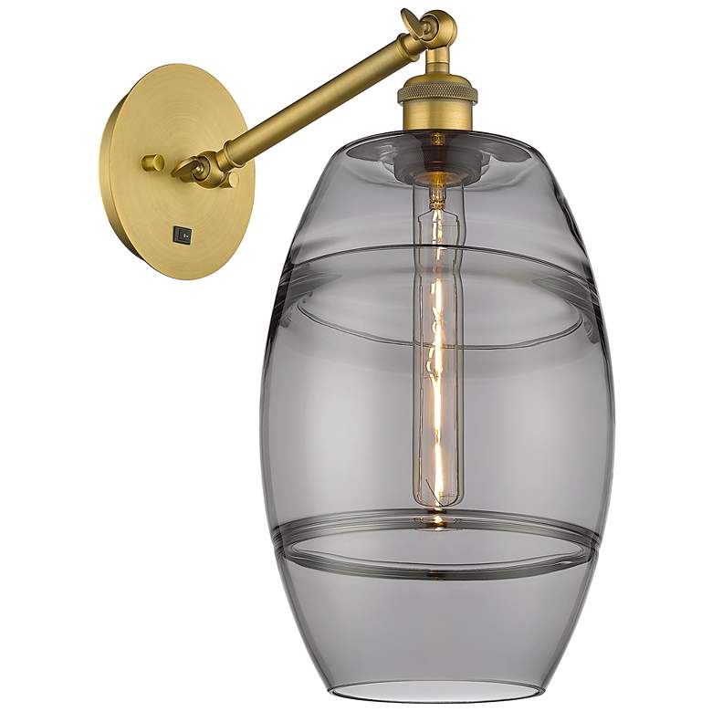 Image 1 Ballston Vaz 9.88"H Brushed Brass Adjustable Sconce w/ Smoke Shade