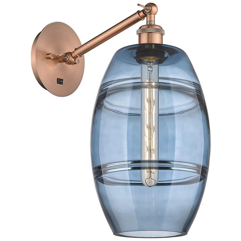Image 1 Ballston Vaz 9.88"H Copper Vertically Adjustable Sconce w/ Blue Shade