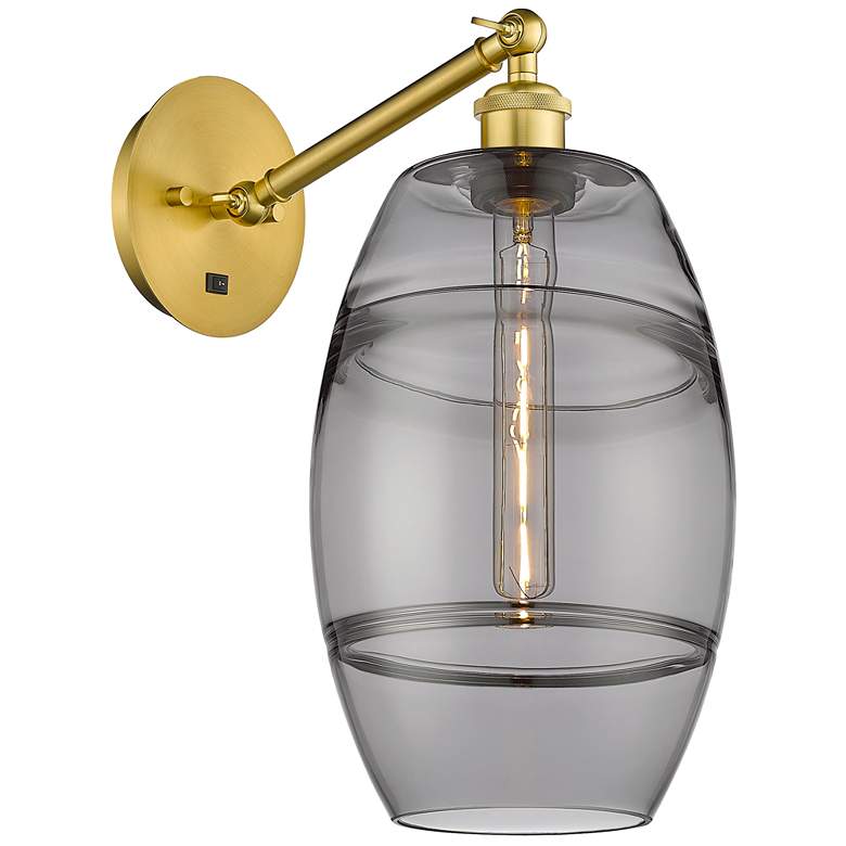 Image 1 Ballston Vaz 9.88"H Gold Vertically Adjustable Sconce w/ Smoke Shade