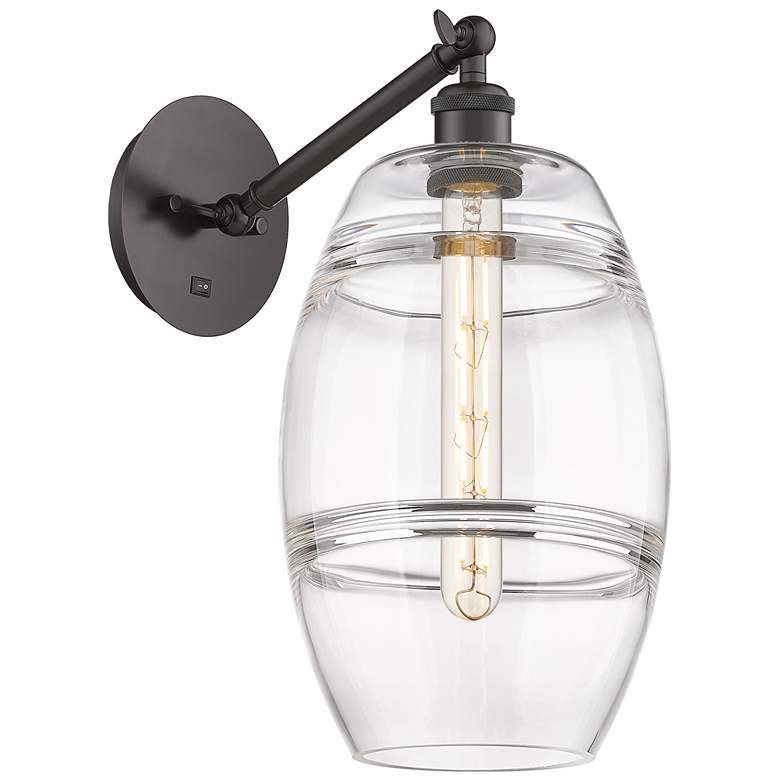 Image 1 Ballston Vaz 9.88"H Oiled Bronze Adjustable Sconce w/ Clear Shade