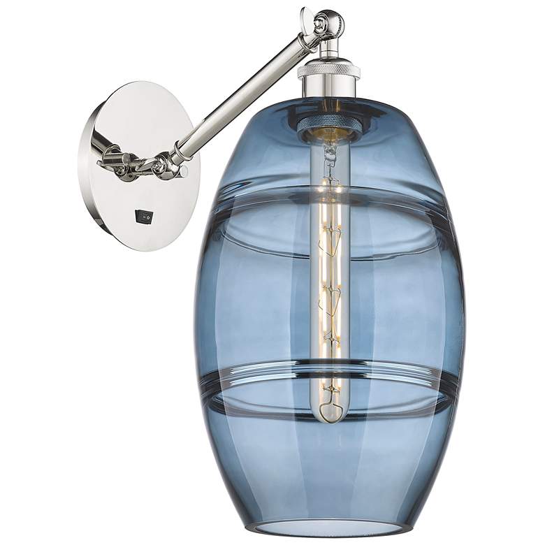 Image 1 Ballston Vaz 9.88"H Polished Nickel Adjustable Sconce w/ Blue Shade