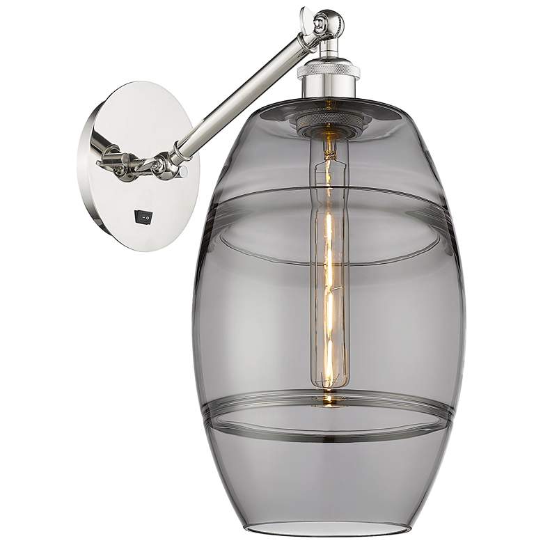 Image 1 Ballston Vaz 9.88"H Polished Nickel Adjustable Sconce w/ Smoke Shade