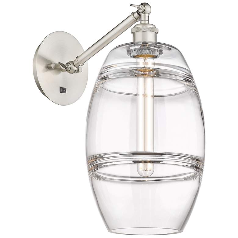 Image 1 Ballston Vaz 9.88"H Satin Nickel Adjustable Sconce w/ Clear Shade