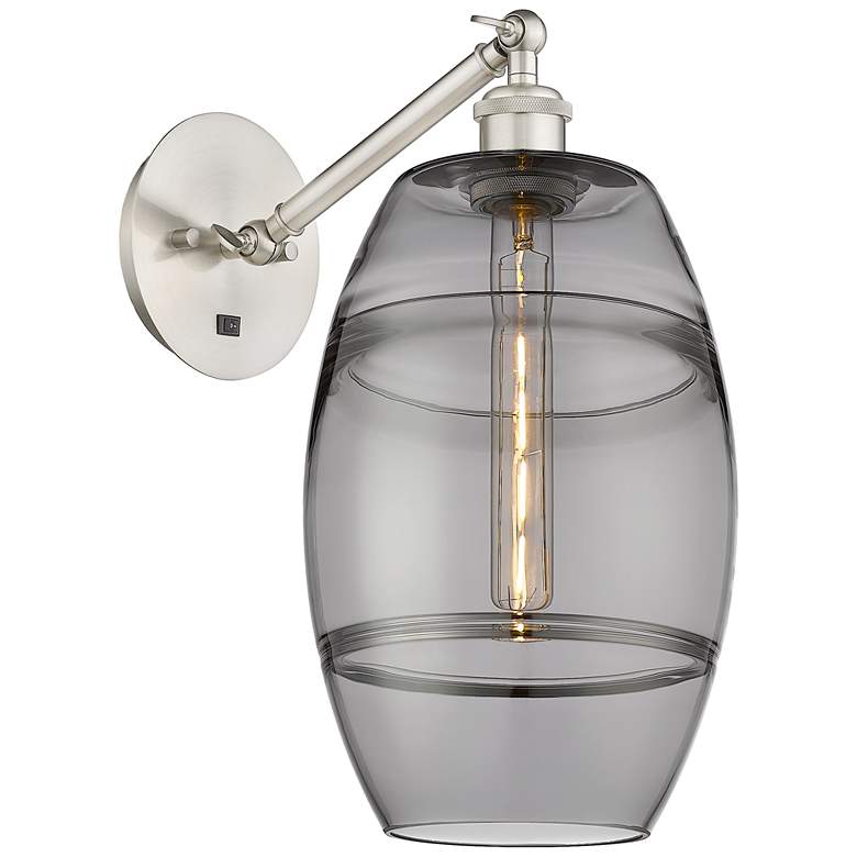 Image 1 Ballston Vaz 9.88"H Satin Nickel Adjustable Sconce w/ Smoke Shade