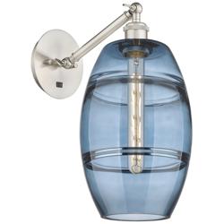 Ballston Vaz 9.88"H Satin Nickel Vertically Adjustable Sconce w/ Blue