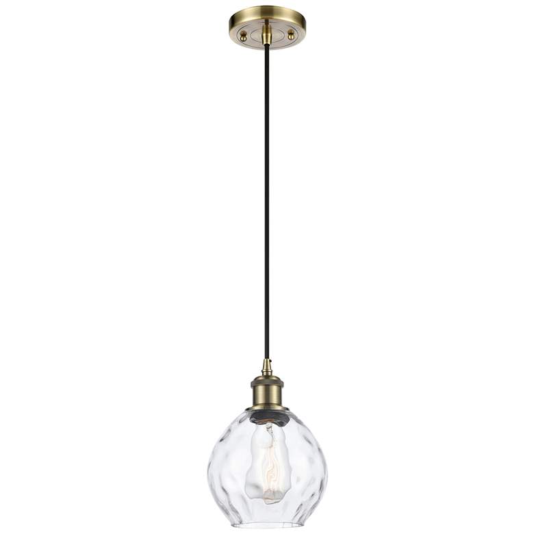 Image 1 Ballston Waverly 6" Antique Brass Corded Mini Pendant w/ Clear Shade