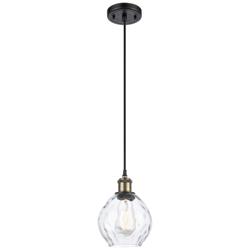 Ballston Waverly 6" Black Antique Brass Corded Mini Pendant w/ Clear S