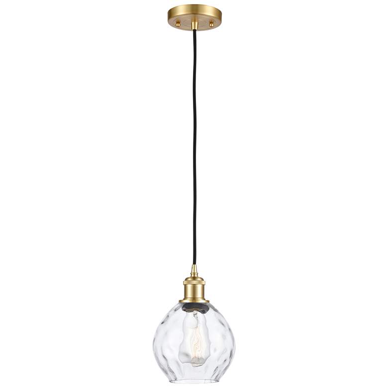 Image 1 Ballston Waverly 6" Satin Gold Corded Mini Pendant w/ Clear Shade