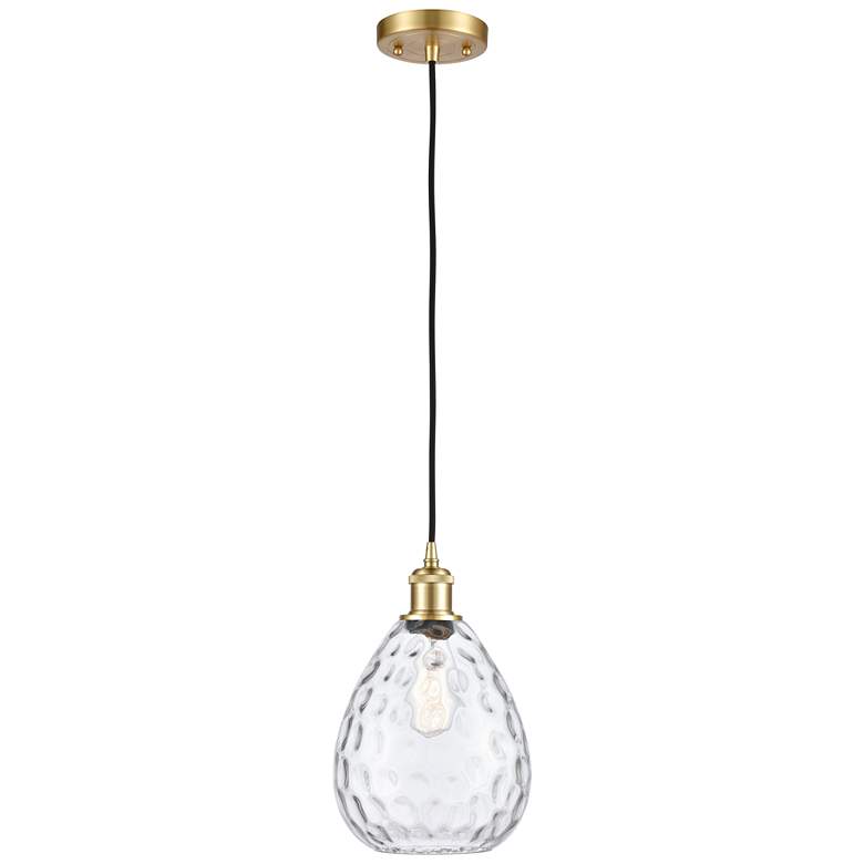 Image 1 Ballston Waverly 8 inch Wide Satin Gold Corded Mini Pendant w/ Clear Shade