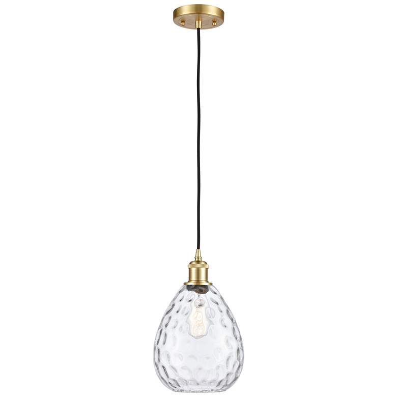 Image 1 Ballston Waverly 8" Wide Satin Gold Corded Mini Pendant w/ Clear Shade