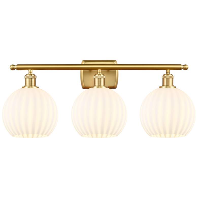 Image 1 Ballston White Venetian 28"W Satin Gold 3-Light Bath Light