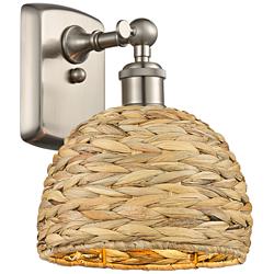Ballston Woven Rattan 12" High Satin Nickel Wall Sconce
