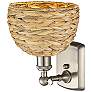 3_Ballston Woven Rattan 12" High Satin Nickel Wall Sconce more views