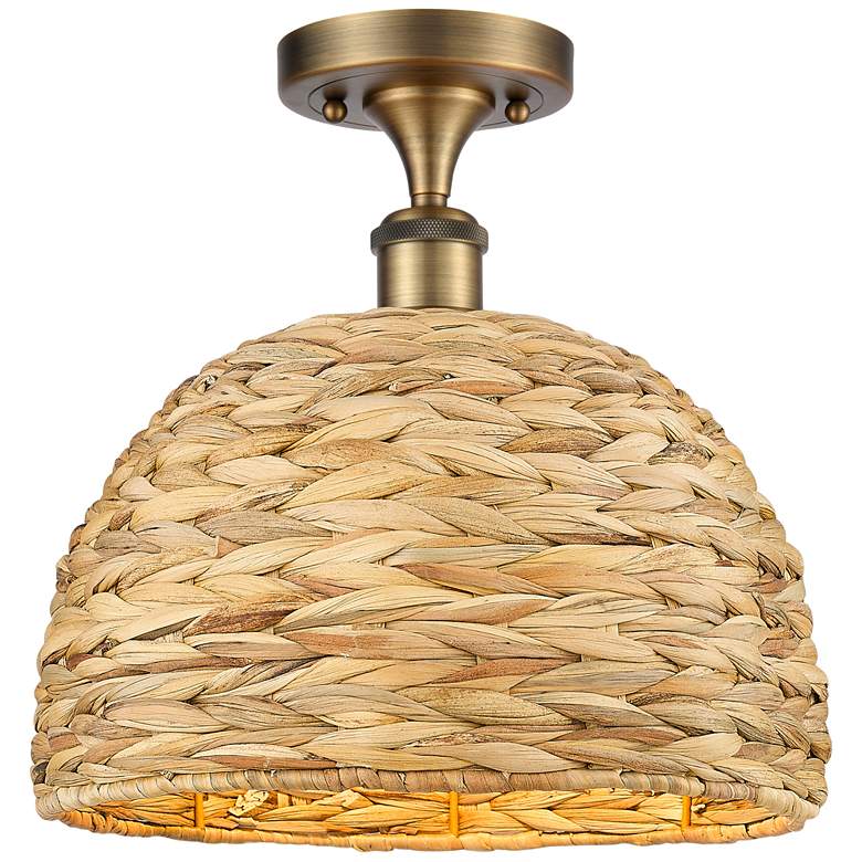 Image 1 Ballston Woven Rattan 12" Wide Brushed Brass Ceiling Light