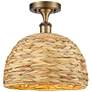 Ballston Woven Rattan 12" Wide Brushed Brass Ceiling Light