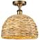 Ballston Woven Rattan 12" Wide Brushed Brass Ceiling Light