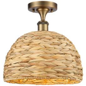 Ballston Woven Rattan 12" Wide Brushed Brass Ceiling Light Ballston Woven Rattan 12" Wide Brushed Brass Ceiling Light
