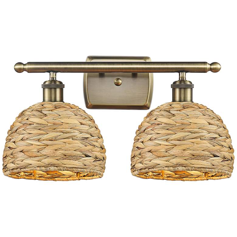 Image 1 Ballston Woven Rattan 12"H Antique Brass 2-Light Wall Sconce