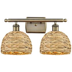 Ballston Woven Rattan 12"H Antique Brass 2-Light Wall Sconce