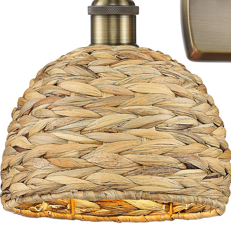 Image 2 Ballston Woven Rattan 12"H Antique Brass 2-Light Wall Sconce more views