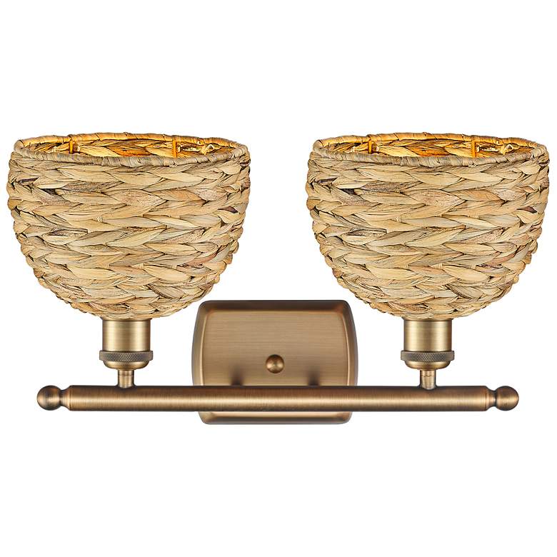 Image 3 Ballston Woven Rattan 12"H Brushed Brass 2-Light Wall Sconce more views