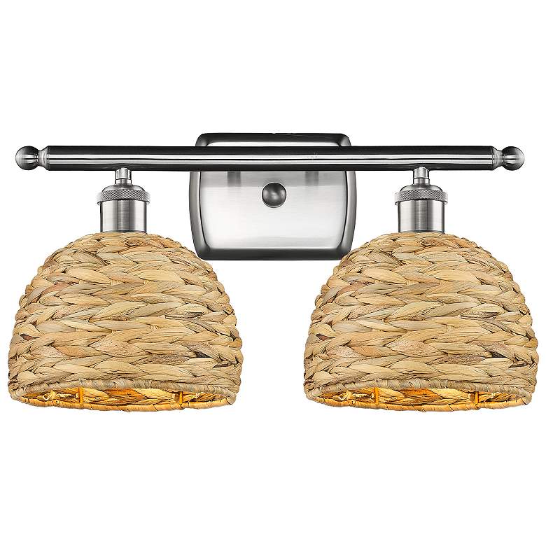 Image 1 Ballston Woven Rattan 12"H Satin Nickel 2-Light Wall Sconce