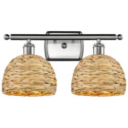 Ballston Woven Rattan 12"H Satin Nickel 2-Light Wall Sconce