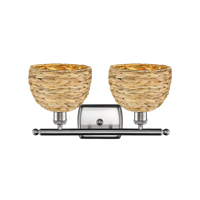 Image 2 Ballston Woven Rattan 12"H Satin Nickel 2-Light Wall Sconce more views