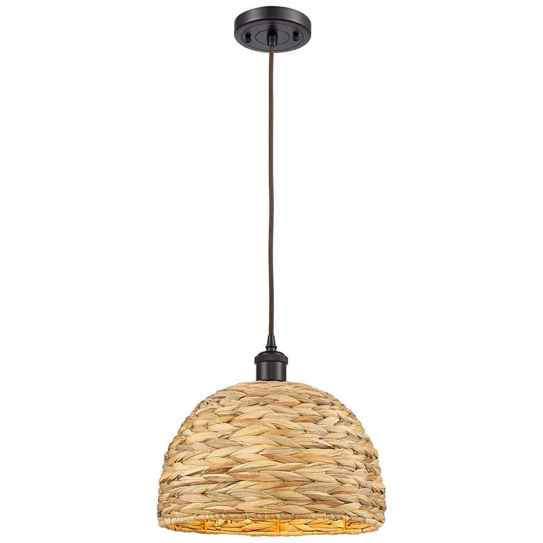 Image 1 Ballston Woven Rattan 12"W Oil-Rubbed Bronze Mini Pendant