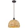 Ballston Woven Rattan 12"W Oil-Rubbed Bronze Mini Pendant