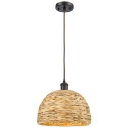 Ballston Woven Rattan 12"W Oil-Rubbed Bronze Mini Pendant