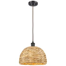 Ballston Woven Rattan 12"W Oil-Rubbed Bronze Mini Pendant Ballston Woven Rattan 12"W Oil-Rubbed Bronze Mini Pendant