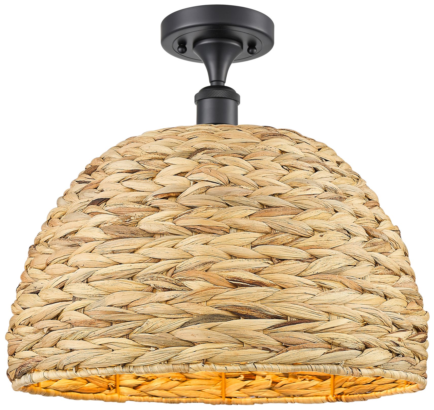 Ballston Woven Rattan 15 3/4" Wide Matte Black Ceiling Light