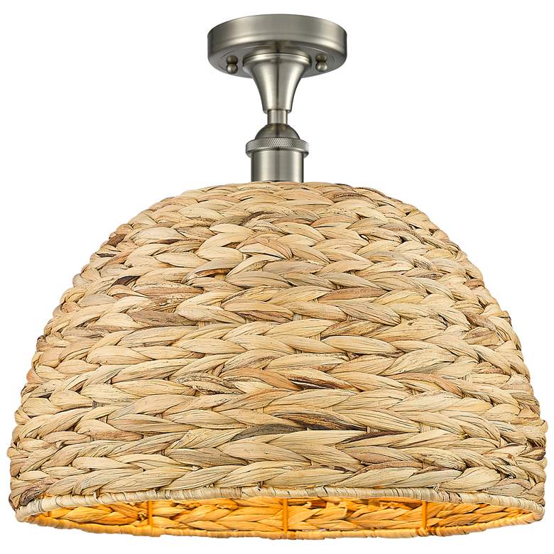 Image 1 Ballston Woven Rattan 15 3/4"W Satin Nickel Ceiling Light