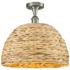 Ballston Woven Rattan 15 3/4"W Satin Nickel Ceiling Light